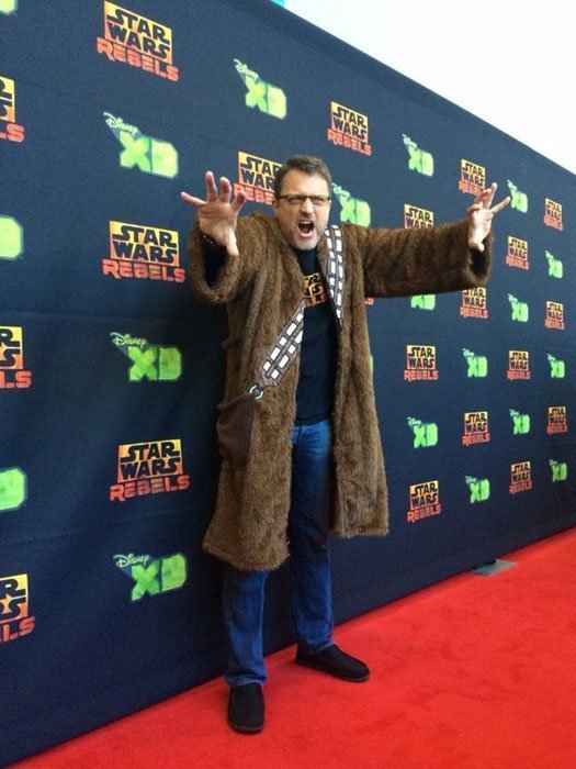 Steve Blum in a Chewbacca coat on the red carpet