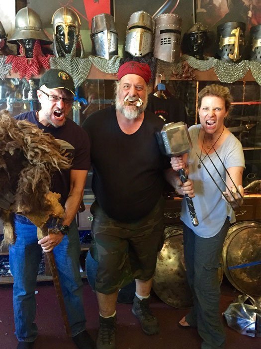 Steve Blum and Mary Elizabeth McGlynn visit a master craftsman of swords and armor