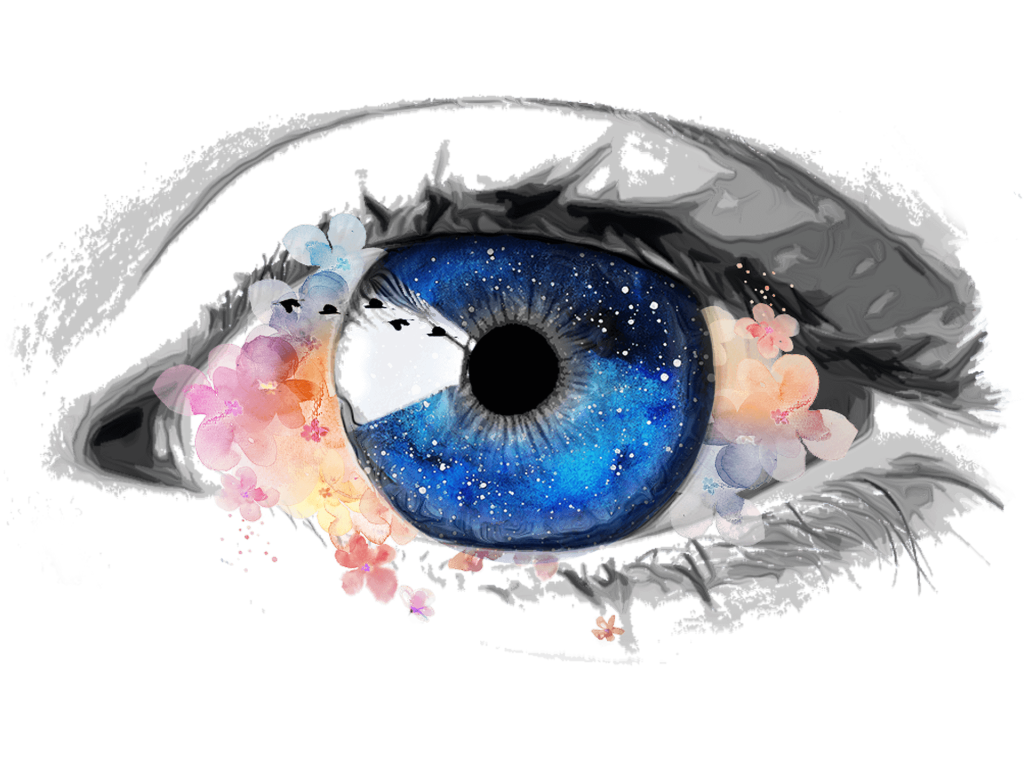 Awareness- drawing of a Blue Eye with Flowers inside of it