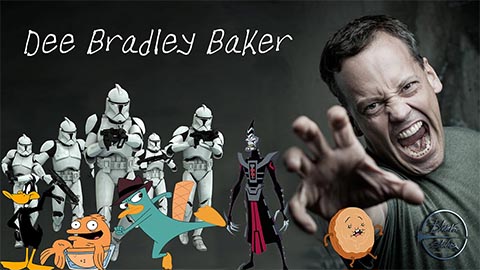 Banner of voice actor Dee Bradley Baker with characters
