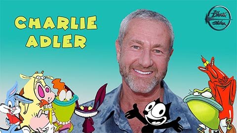 Banner of voice actor and director Charlie Adler with characters