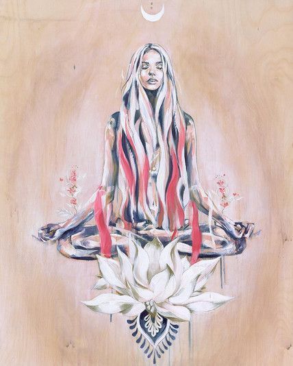 Recalibrate Your State- drawn image of woman meditating with lotus flower in front of her