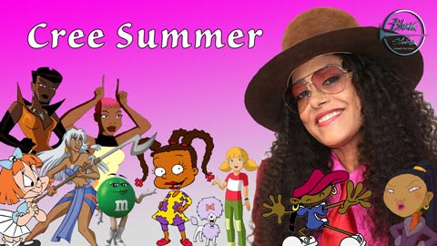 Banner of voice actor Cree Summer with characters