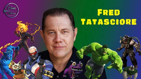 Banner of voice actor Fred Tatasciore with characters