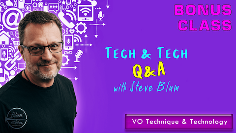 Tech and Tech Q&A banner with Steve Blum and purple background